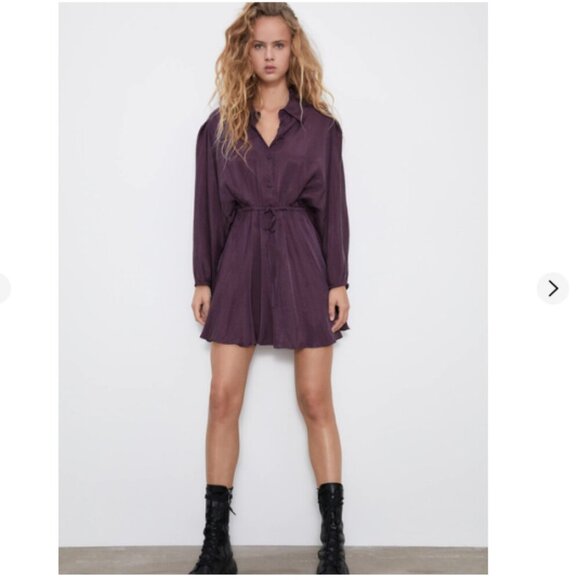 ZARA - Summer Purple/Plum Mini Flowy Dress Long Sleeve - S - Picture 1 of 9